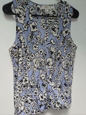 LOFT Light Blue Floral Sleeveless Blouson Draped Front Camisole
